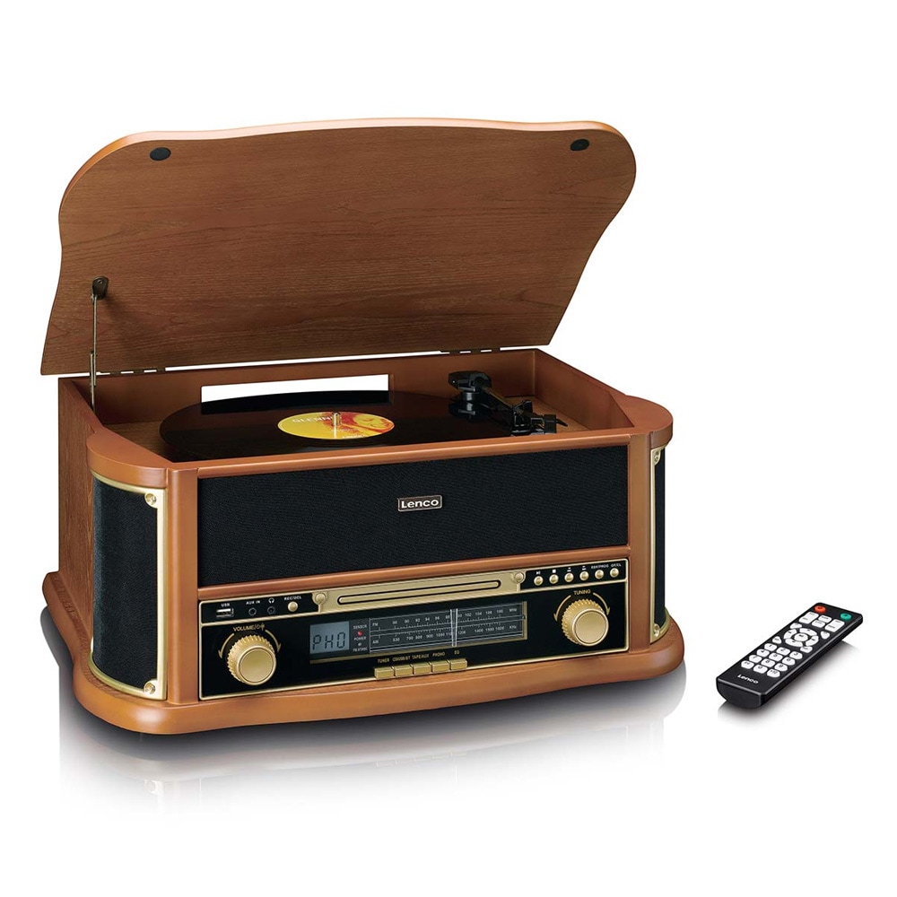 Lenco TCD-2551WD retro skivspelare i trä med Bluetooth, CD och kassett