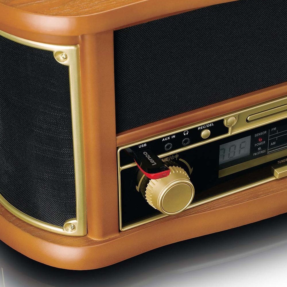 Lenco TCD-2551WD retro skivspelare i trä med Bluetooth, CD och kassett