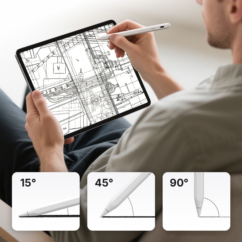Metapen Pencil A8 iPad-penna / Stylus – Snabbladdning USB-C, Magnetisk – Vit