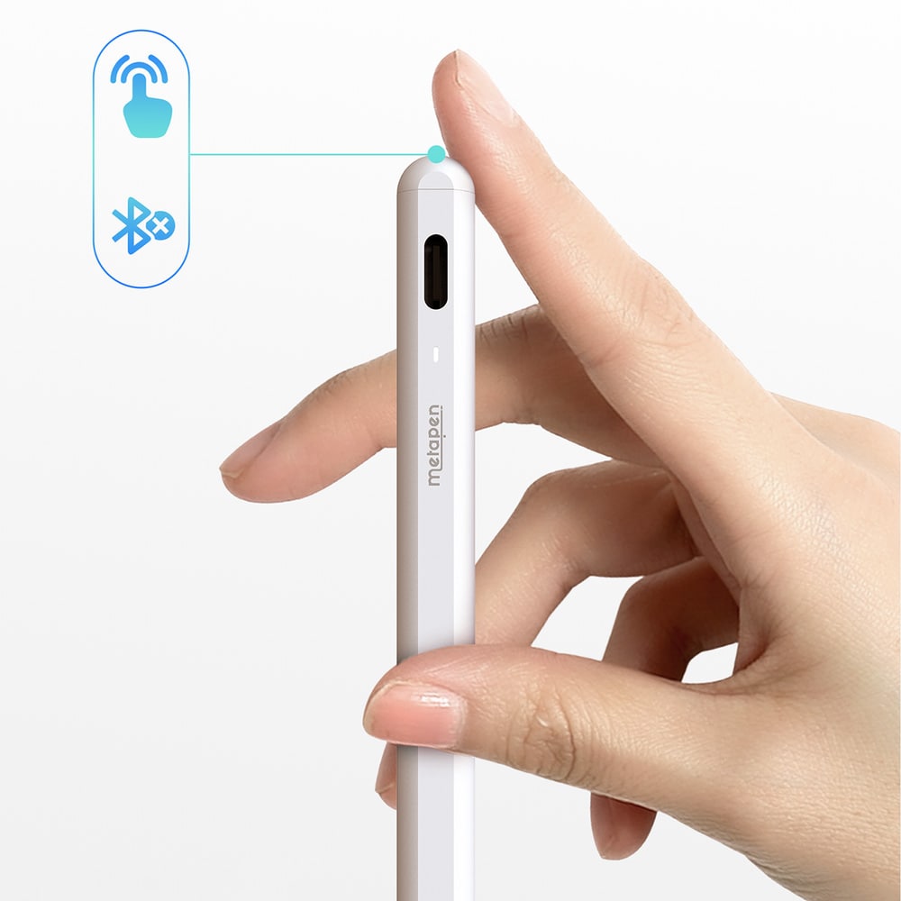 Metapen Pencil A8 iPad-penna / Stylus – Snabbladdning USB-C, Magnetisk – Vit