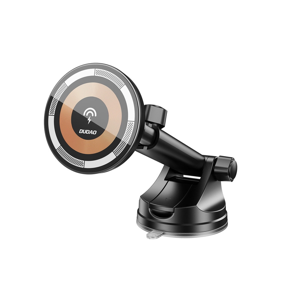 Dudao Bilhållare med trådlös 15W laddning, Magnet och sugpropp - Svart