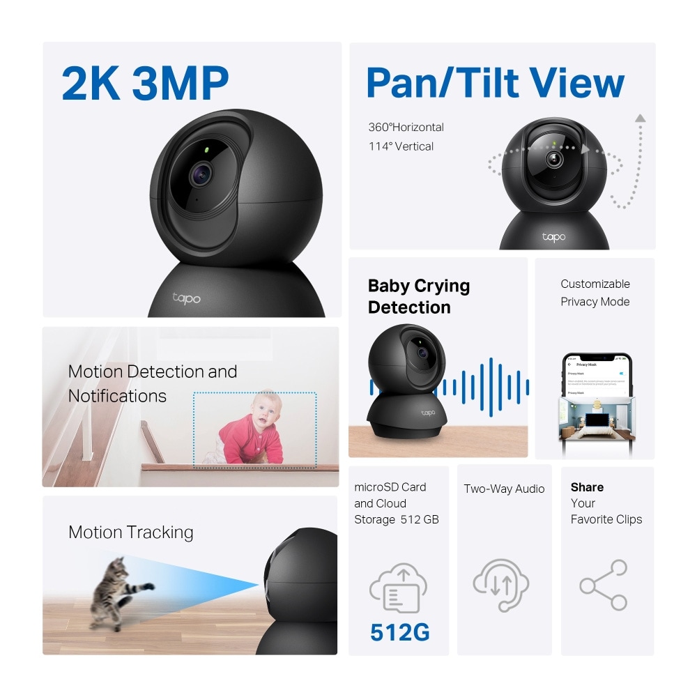 TP-Link Tapo C211 övervakningskamera 2K 3MP med pan/tilt och mörkerseende
