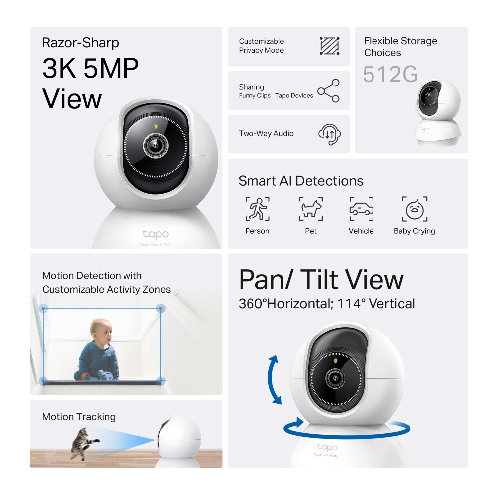 TP-Link Tapo C230 övervakningskamera / 3K 5MP WiFi-kamera / Pan/Tilt-kamera / kamera med AI-detektering