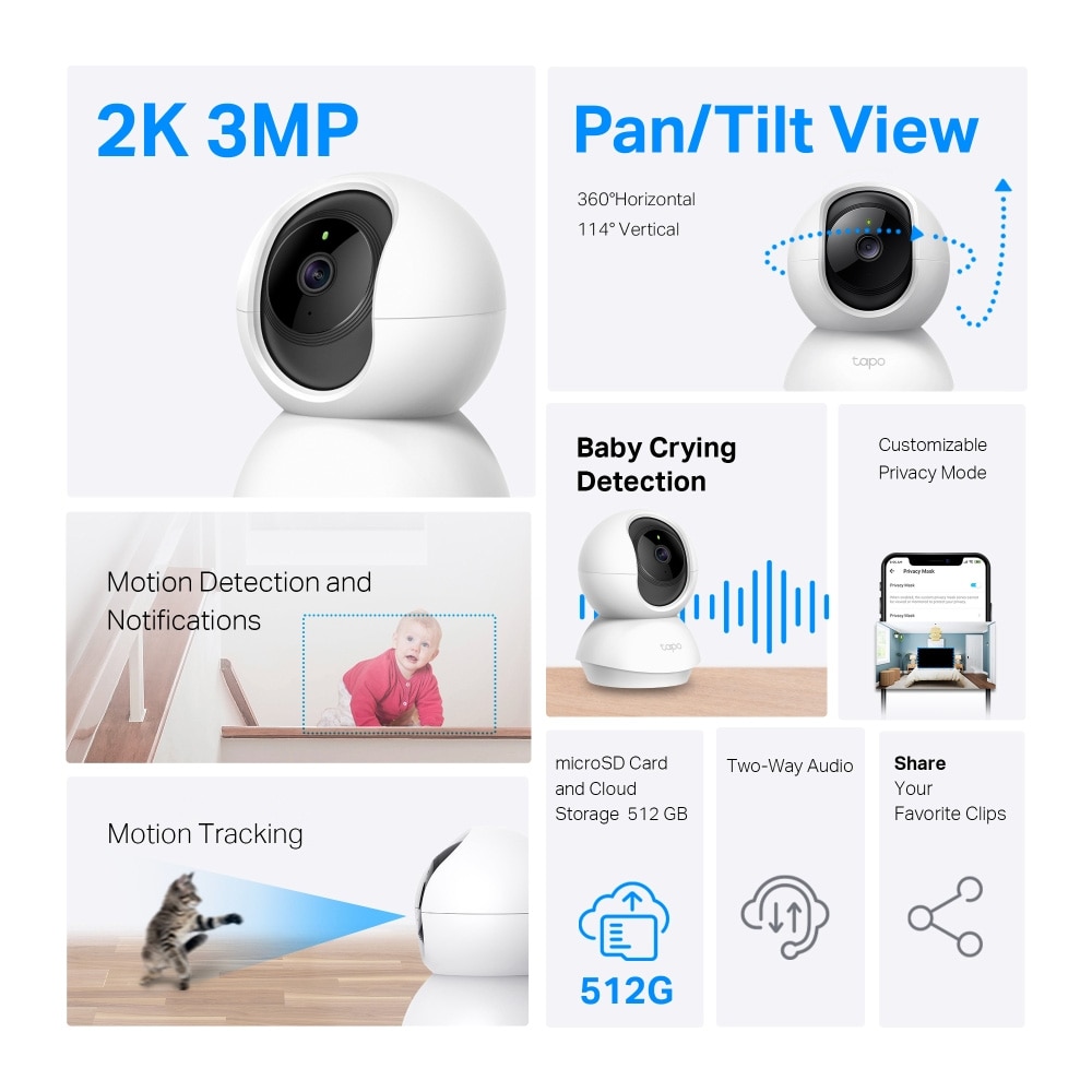 TP-Link Tapo TC71 inomhuskamera / 2K övervakningskamera / Pan/Tilt-kamera / kamera med tvåvägsljud