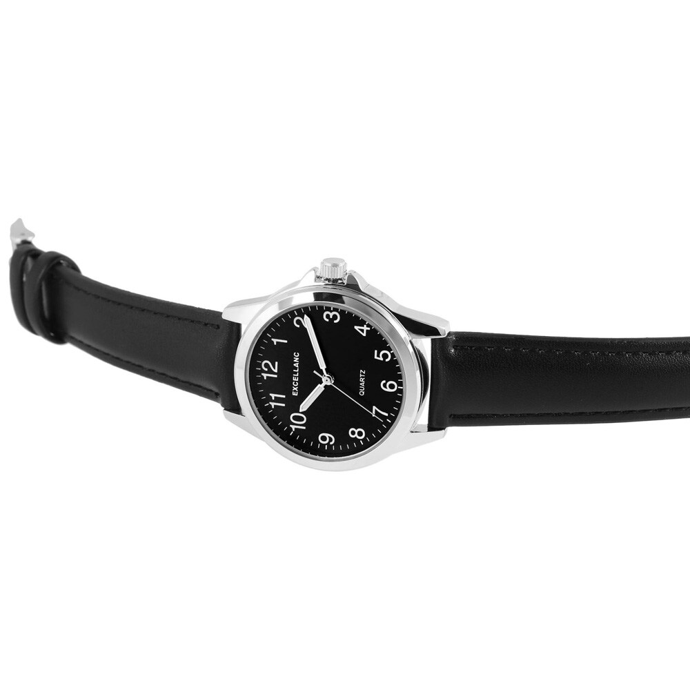 Excellanc Herrklocka med svart armband i konstläder – svart/silver 38 mm