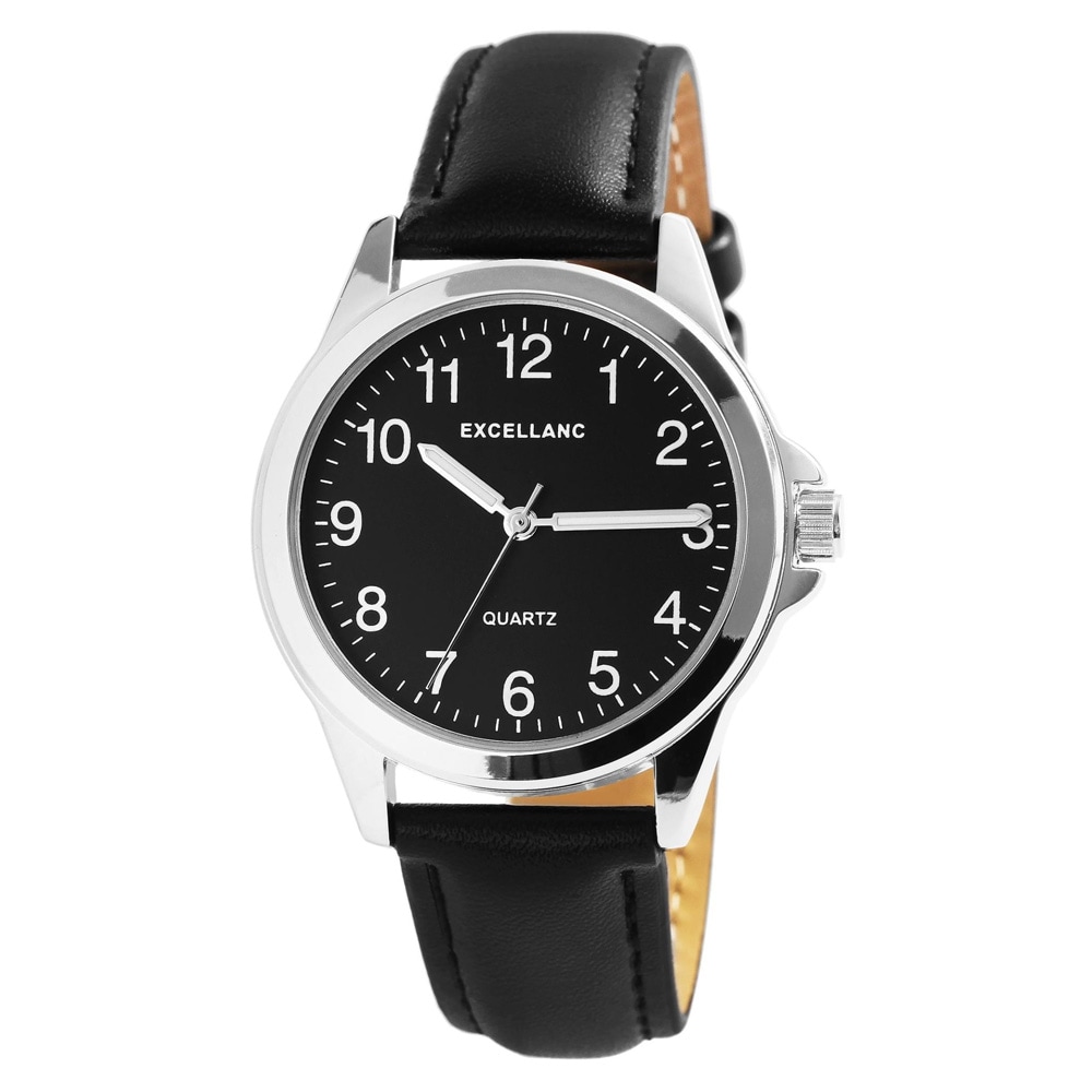 Excellanc Herrklocka med svart armband i konstläder – svart/silver 38 mm