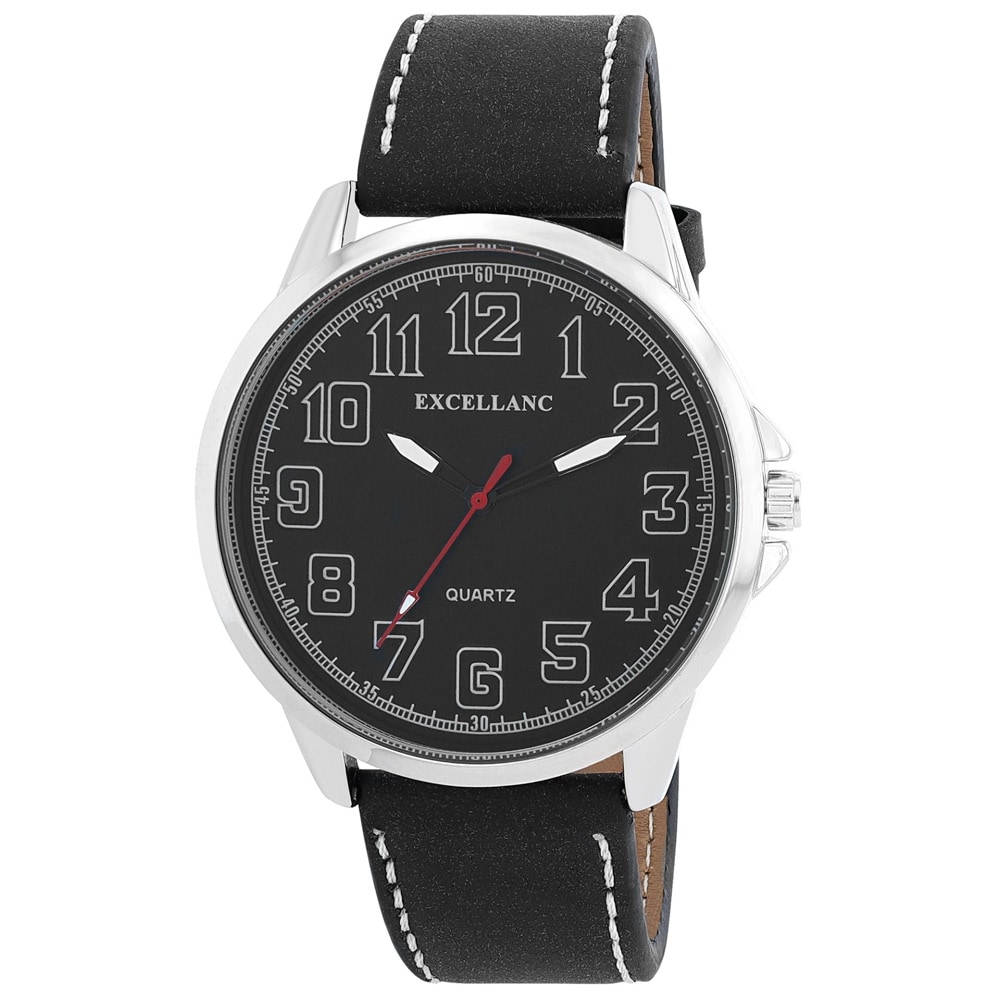 Excellanc Herrklocka med svart konstläderarmband – 45 mm