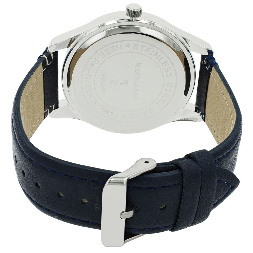 Excellanc Herrklocka 44 mm – blå urtavla och armband i konstläder