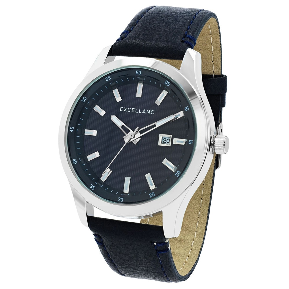 Excellanc Herrklocka 44 mm – blå urtavla och armband i konstläder