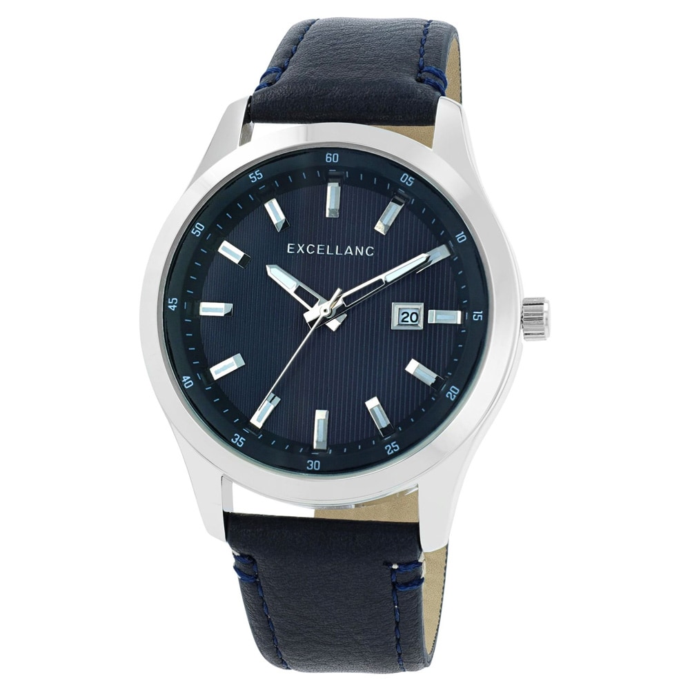 Excellanc Herrklocka 44 mm – blå urtavla och armband i konstläder