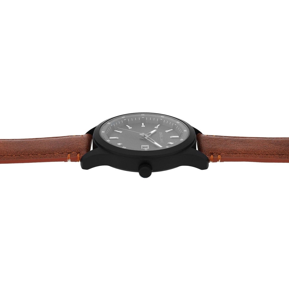 Excellanc Herrklocka 44 mm – svart med brunt konstläderarmband