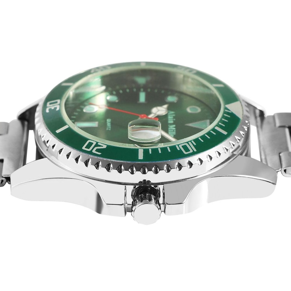 Alain Miller Herrklocka 39 mm med grön urtavla och stållänk – Silver/grön