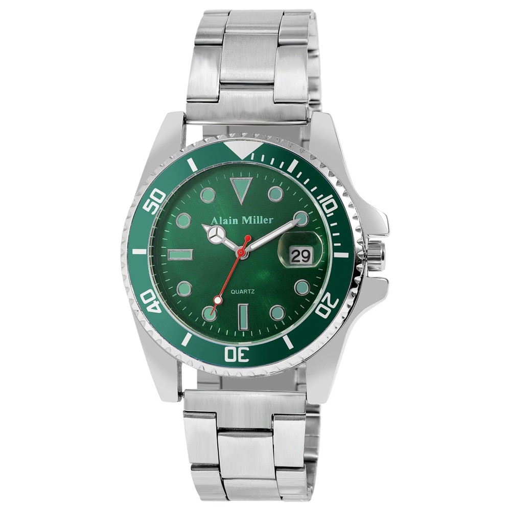Alain Miller Herrklocka 39 mm med grön urtavla och stållänk – Silver/grön