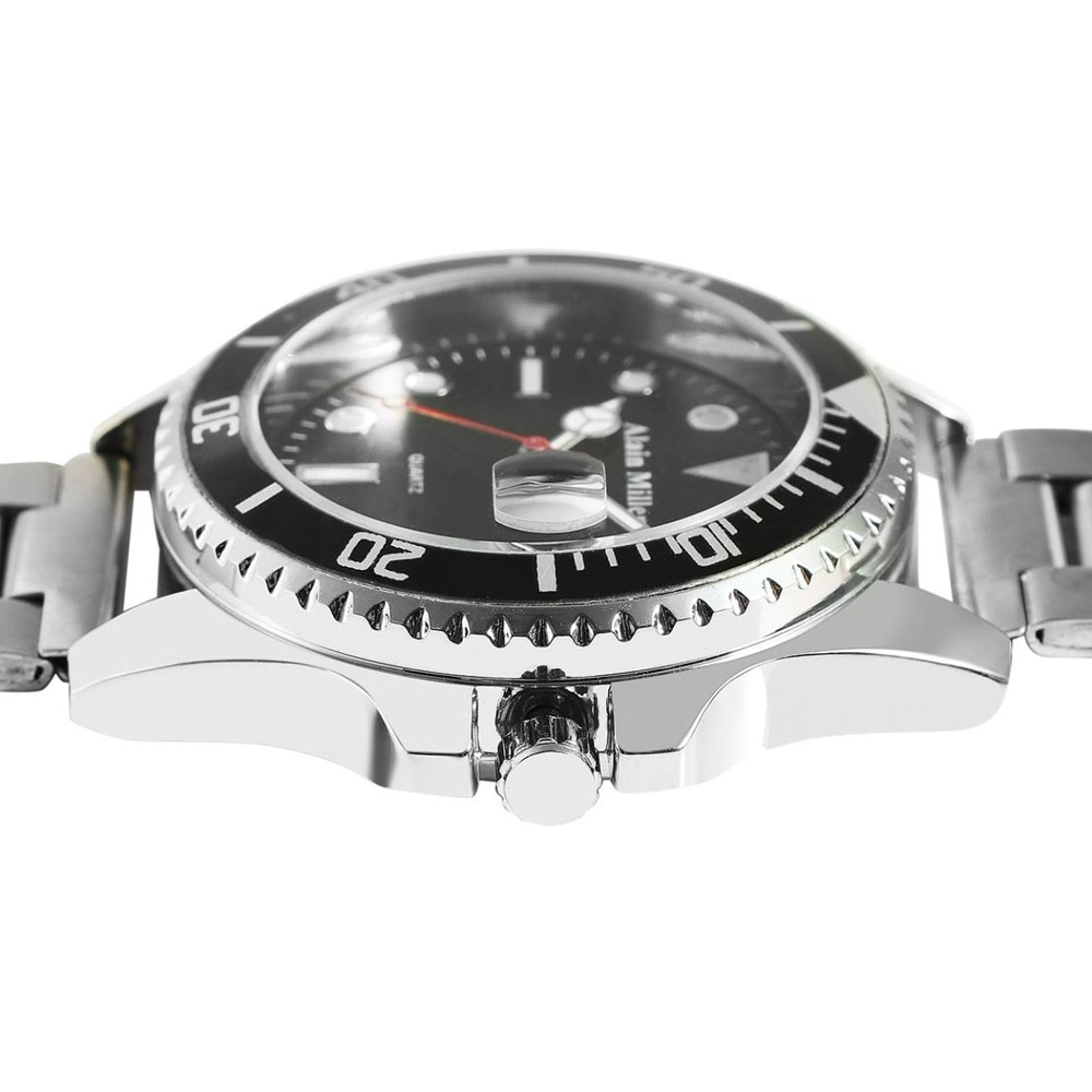 Alain Miller Herrklocka 39 mm med svart urtavla och stållänk – Silver/svart