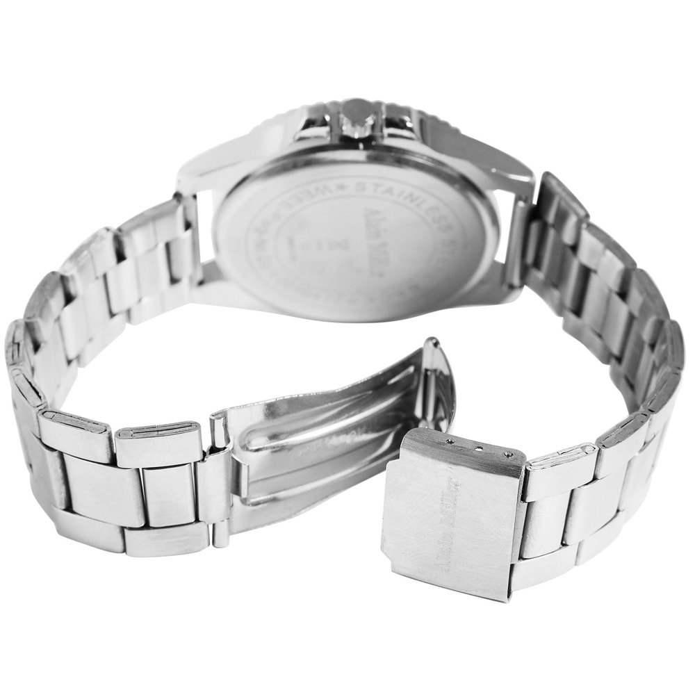 Alain Miller Herrklocka 39 mm med svart urtavla och stållänk – Silver/svart