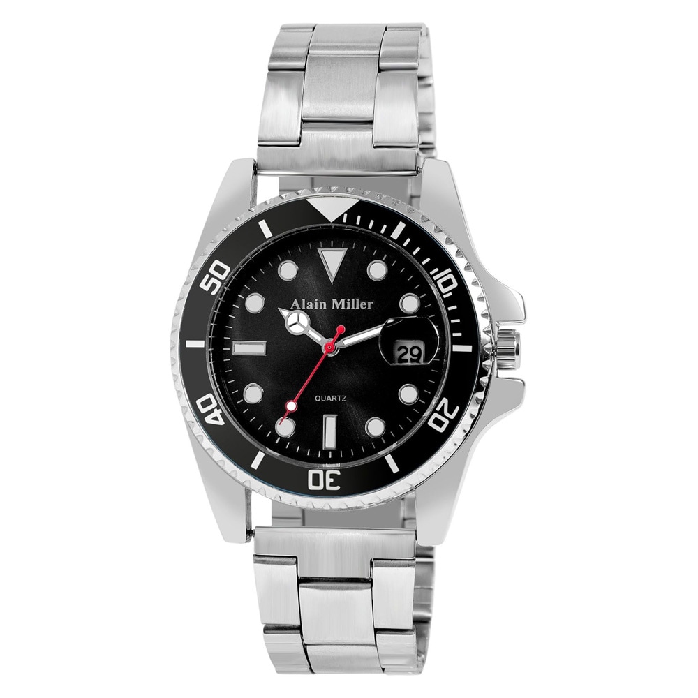 Alain Miller Herrklocka 39 mm med svart urtavla och stållänk – Silver/svart