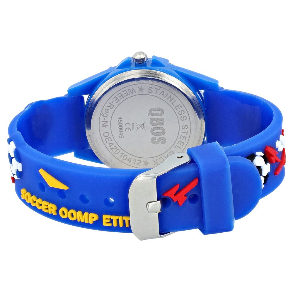 QBOS barnklocka med silikonarmband / Blått armbandsur med fotbollsmotiv