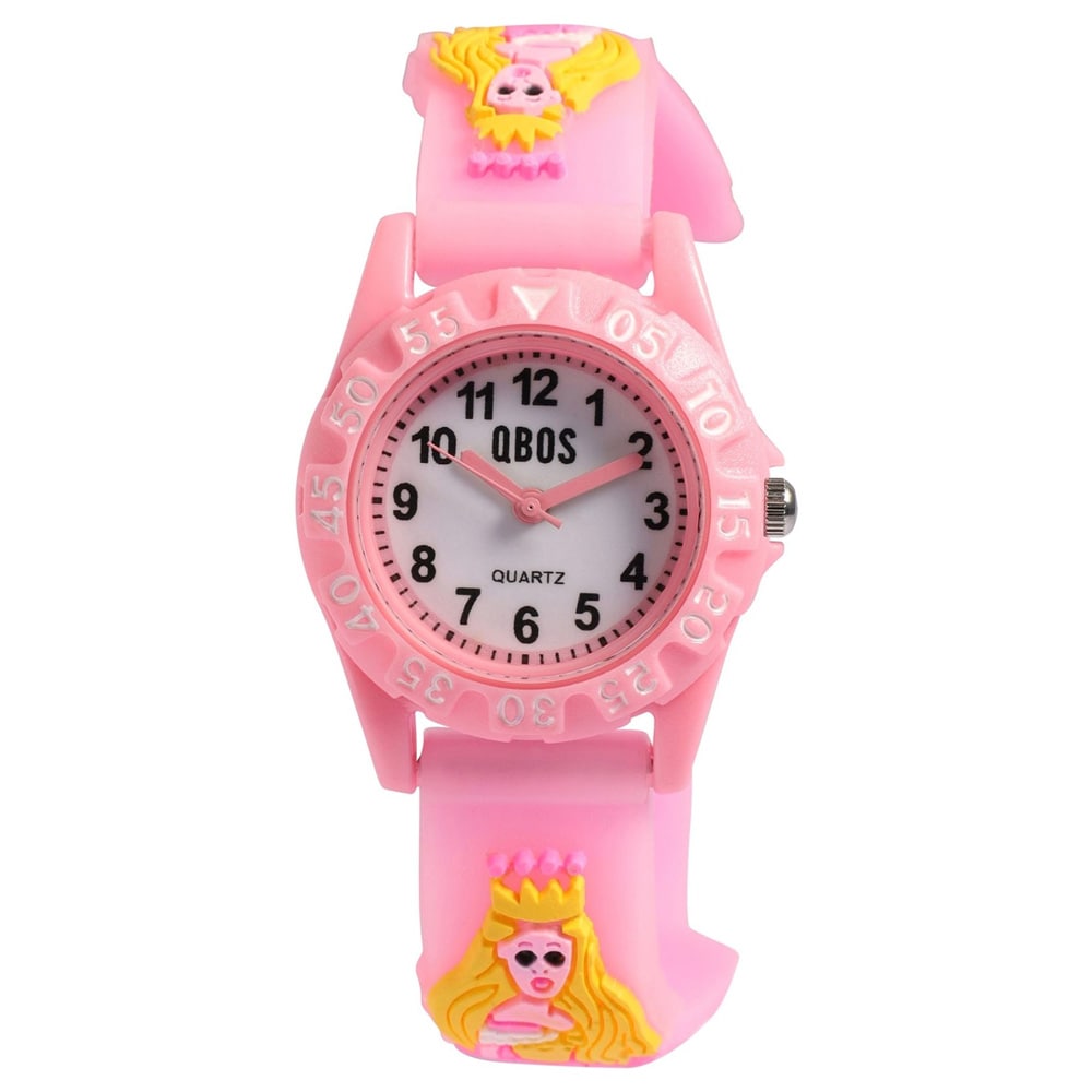 QBOS barnklocka med silikonarmband / Rosa armbandsur med Princess