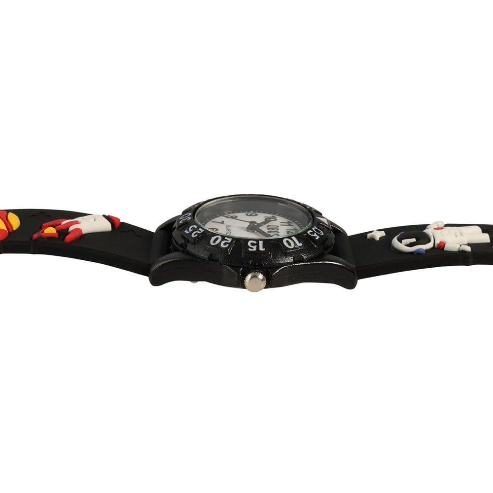 QBOS barnklocka med silikonarmband / Svart armbandsur med rymdmotiv