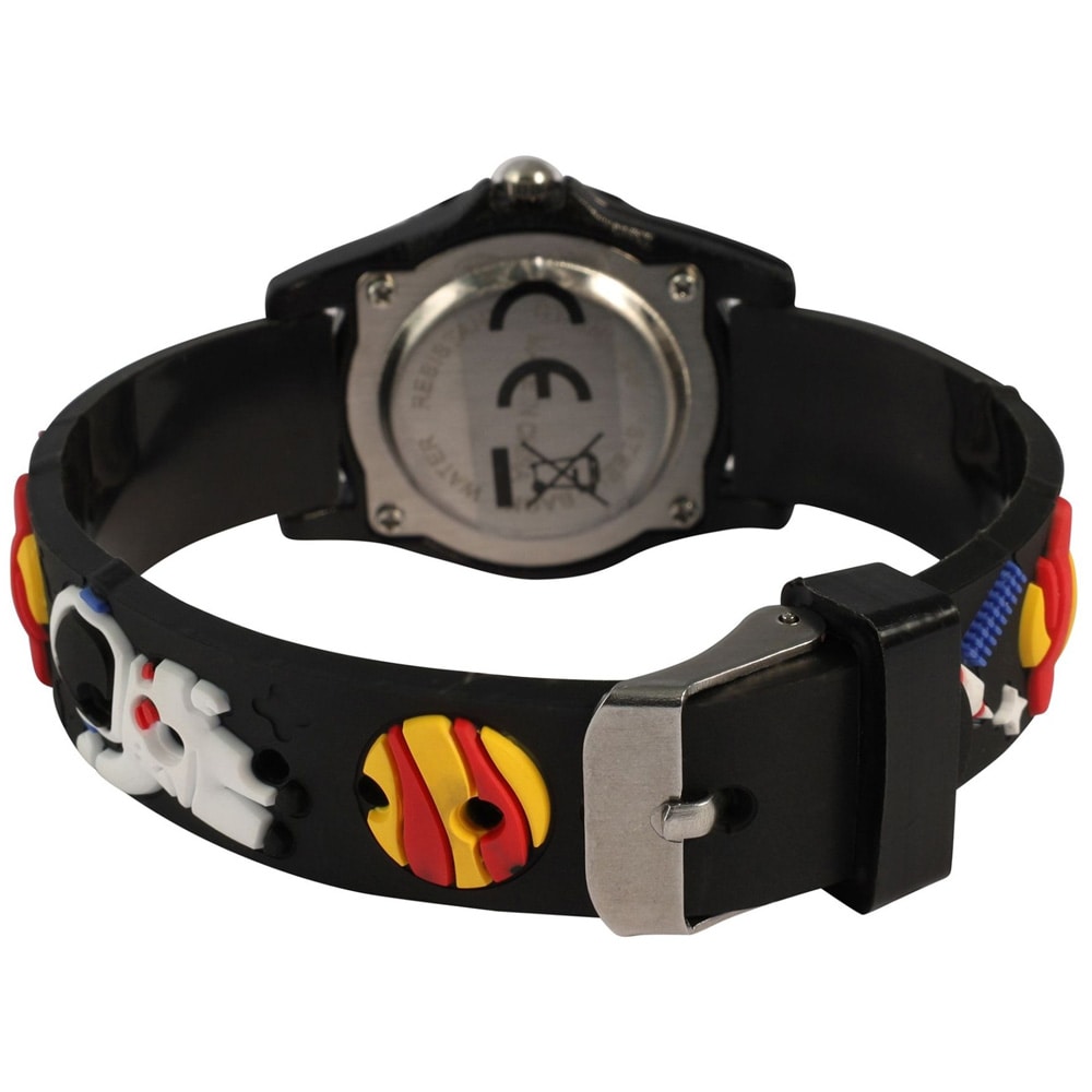 QBOS barnklocka med silikonarmband / Svart armbandsur med rymdmotiv