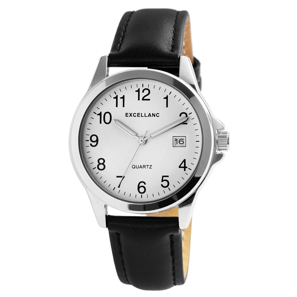 Excellanc Herrklocka med klockarmband i konstläder / Armbandsur - Svart/Silver