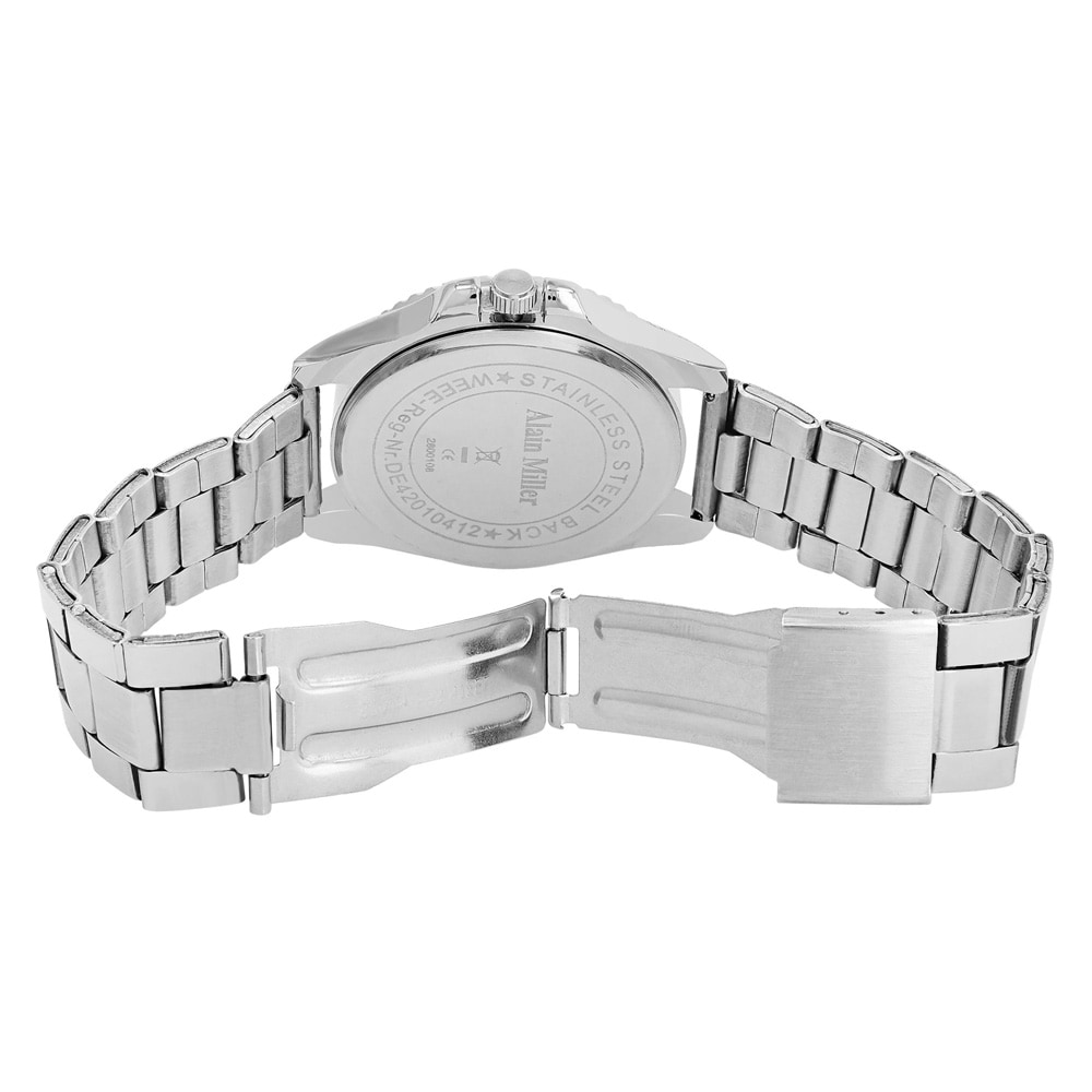 Alain Miller herrklocka i rostfritt stål  / Armbandsur med datum - silver/svart/blå