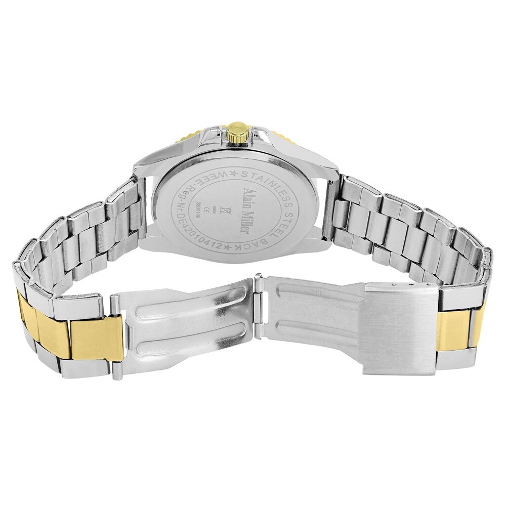 Alain Miller Herrklocka i rostfritt stål / Armbandsur med datum - Silver/Guld/Blå