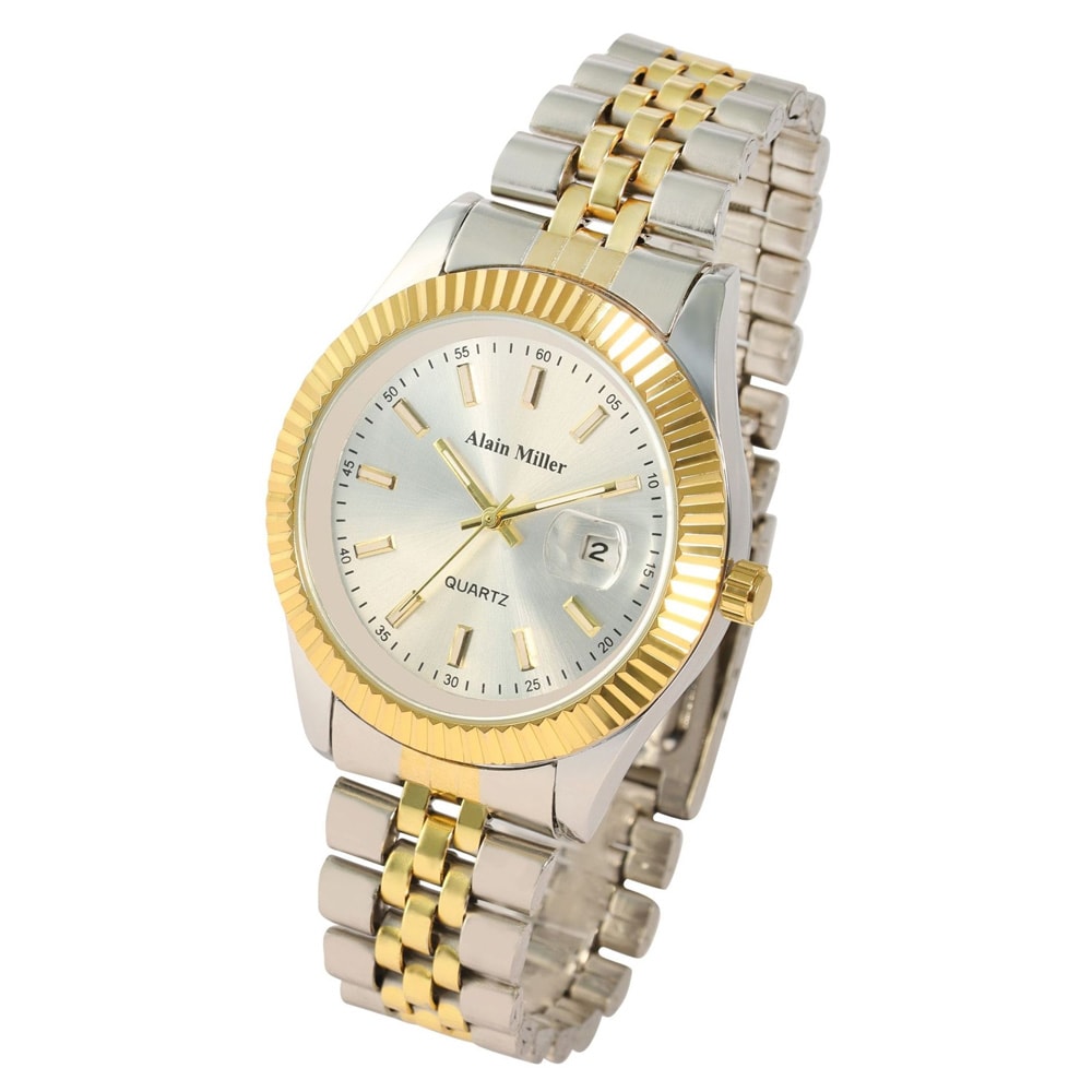 Alain Miller herrklocka med metallarmband / armbandsur – Guld/silver