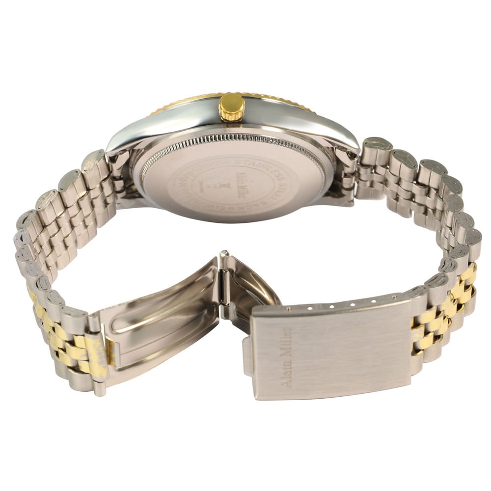 Alain Miller herrklocka med metallänk / armbandsur - Guld/silver/svart