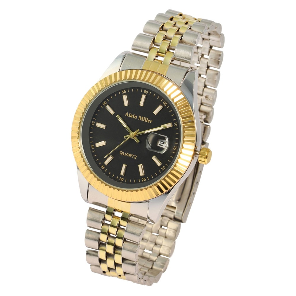 Alain Miller herrklocka med metallänk / armbandsur - Guld/silver/svart