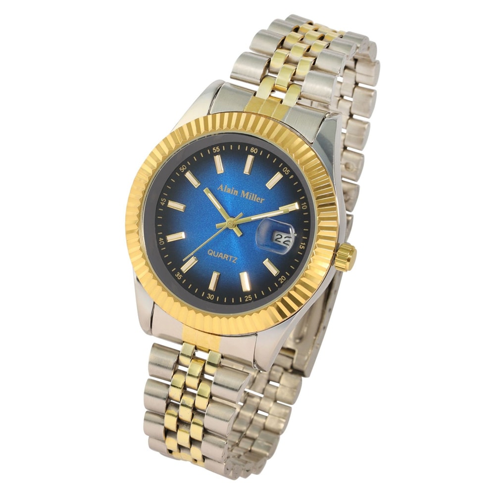 Alain Miller Herrklocka med metallänk / armbandsur - Guld/Silver/Blå