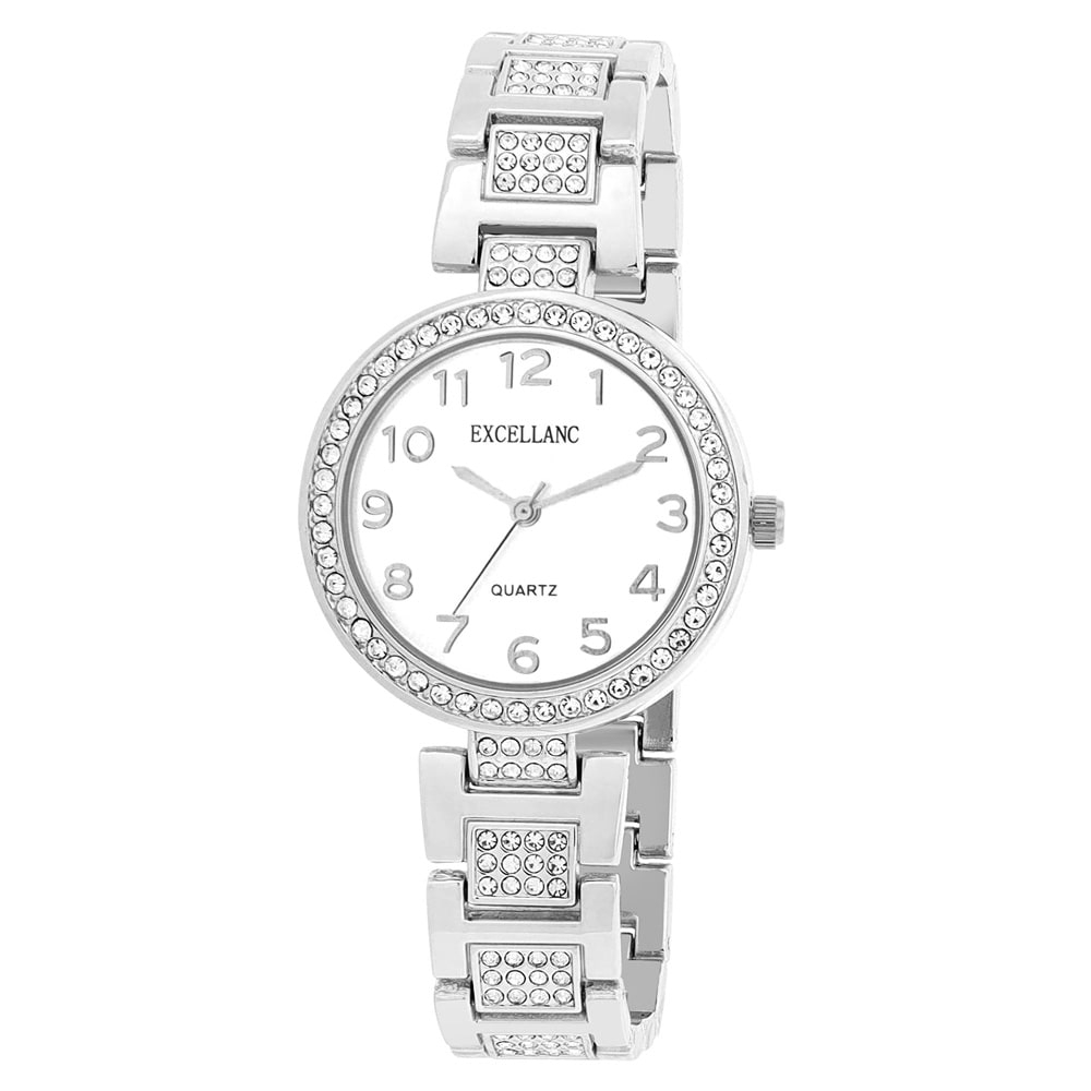 Excellanc Damklocka med metallänk / Armbandsur - Silver/Vit