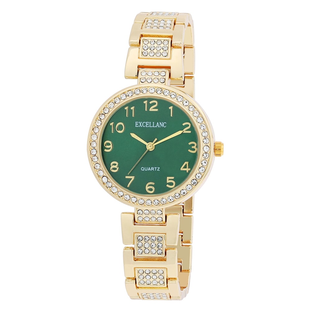 Excellanc Damklocka med metallänk / Armbandsur - Guld/Grön