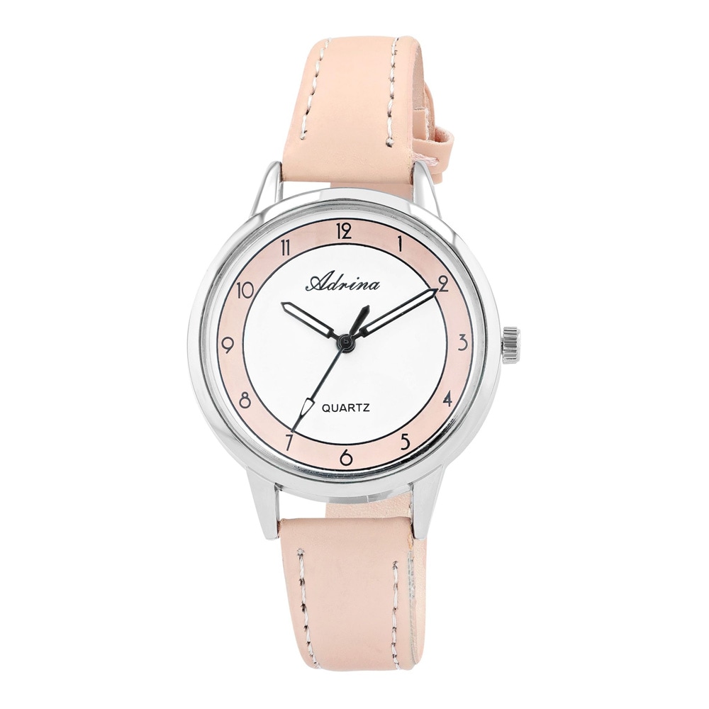 Adrina Damklocka med konstläderrem / Armbandsklocka / Armbandsur - Rosa/Vit