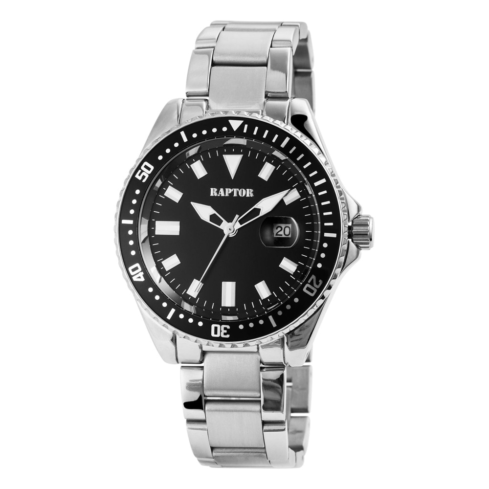 Raptor Serious Herrklocka med stållänk / Armbandsur / Armbandsklocka - Silver/Svart