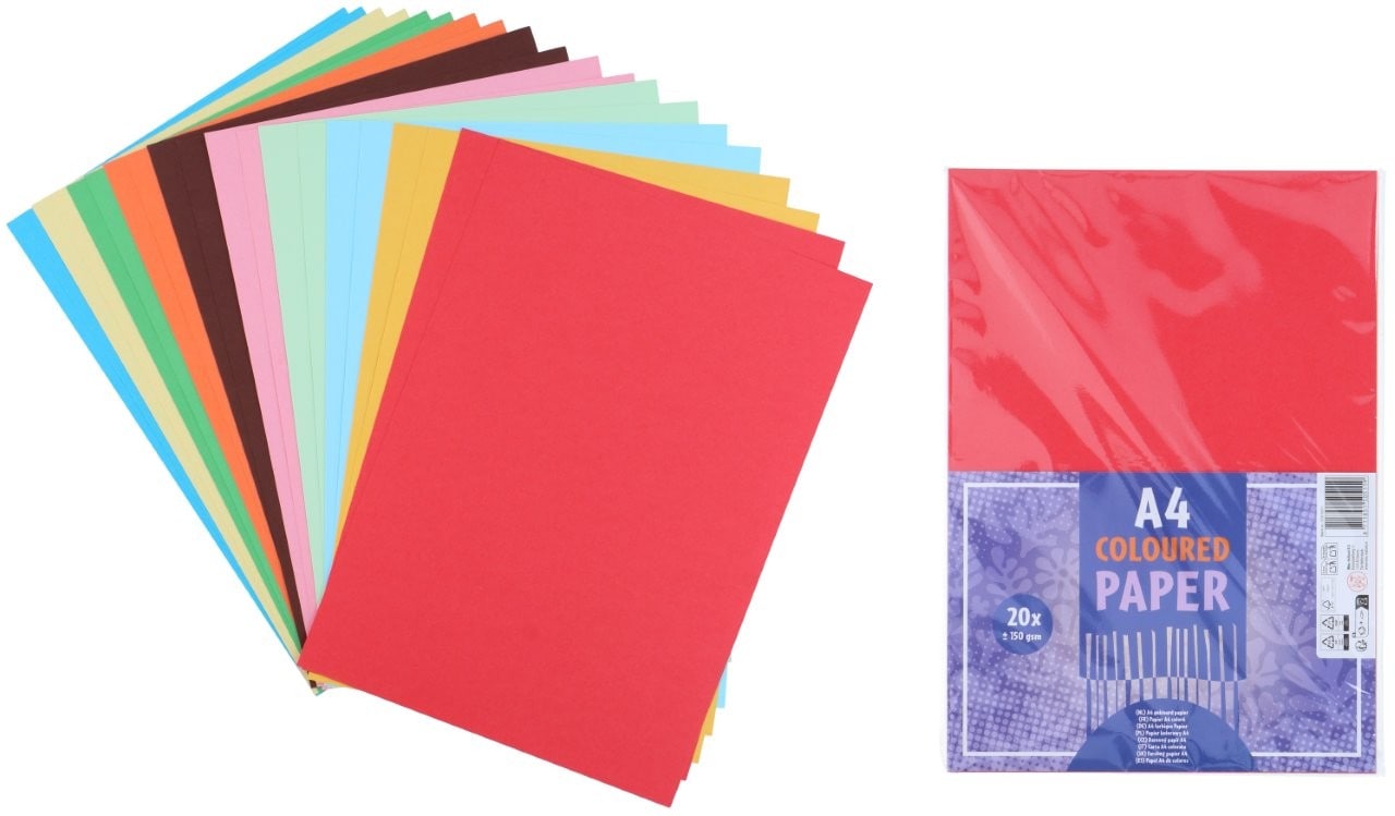 Hobbypapper A4 / färgat papper A4 / pysselpapper - 20 blad