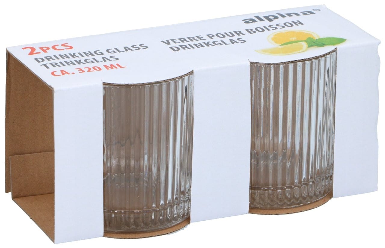 Ribbat dricksglas 320 ml 2-pack / räfflat glas för vatten och dryck / dricksglas för vardag och fest