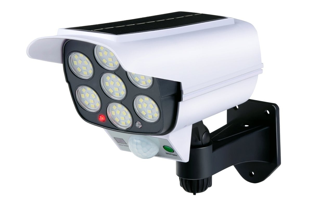 Grundig solcellslampa med rörelsesensor / solcellsdriven säkerhetslampa utomhus / dummy solcellskamera med belysning och fjärrkontroll