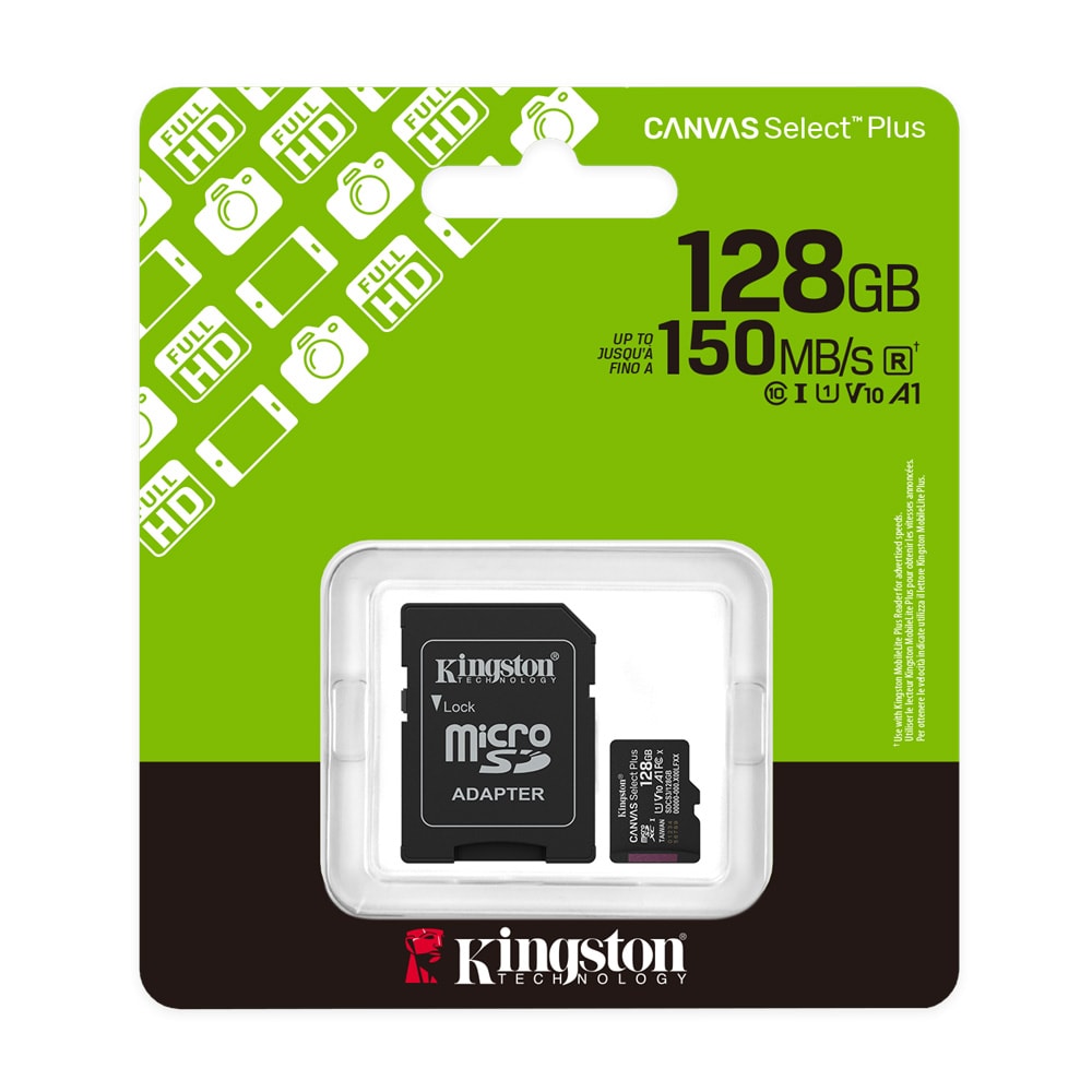 Kingston Canvas Select Plus microSDXC 128GB – minneskort med adapter för mobil, kamera och surfplatta