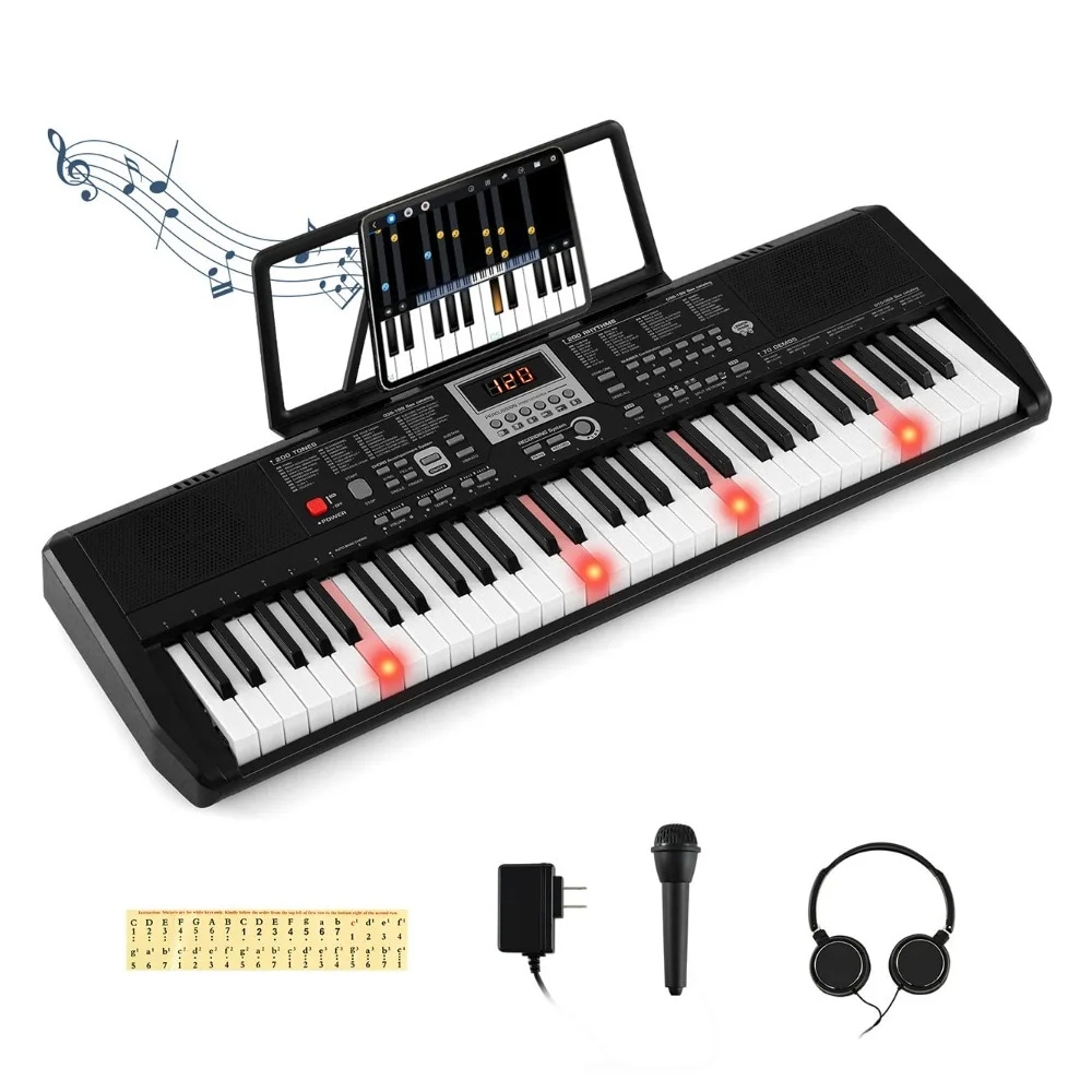 Keyboard 61 Tangenter / Elpiano för nybörjare med mikrofon och hörlurar