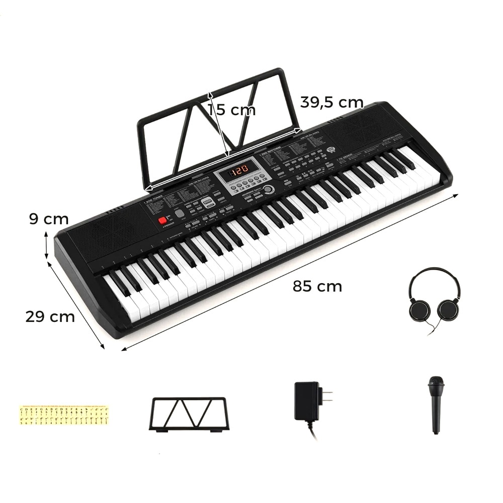 Keyboard 61 Tangenter / Elpiano för nybörjare med mikrofon och hörlurar