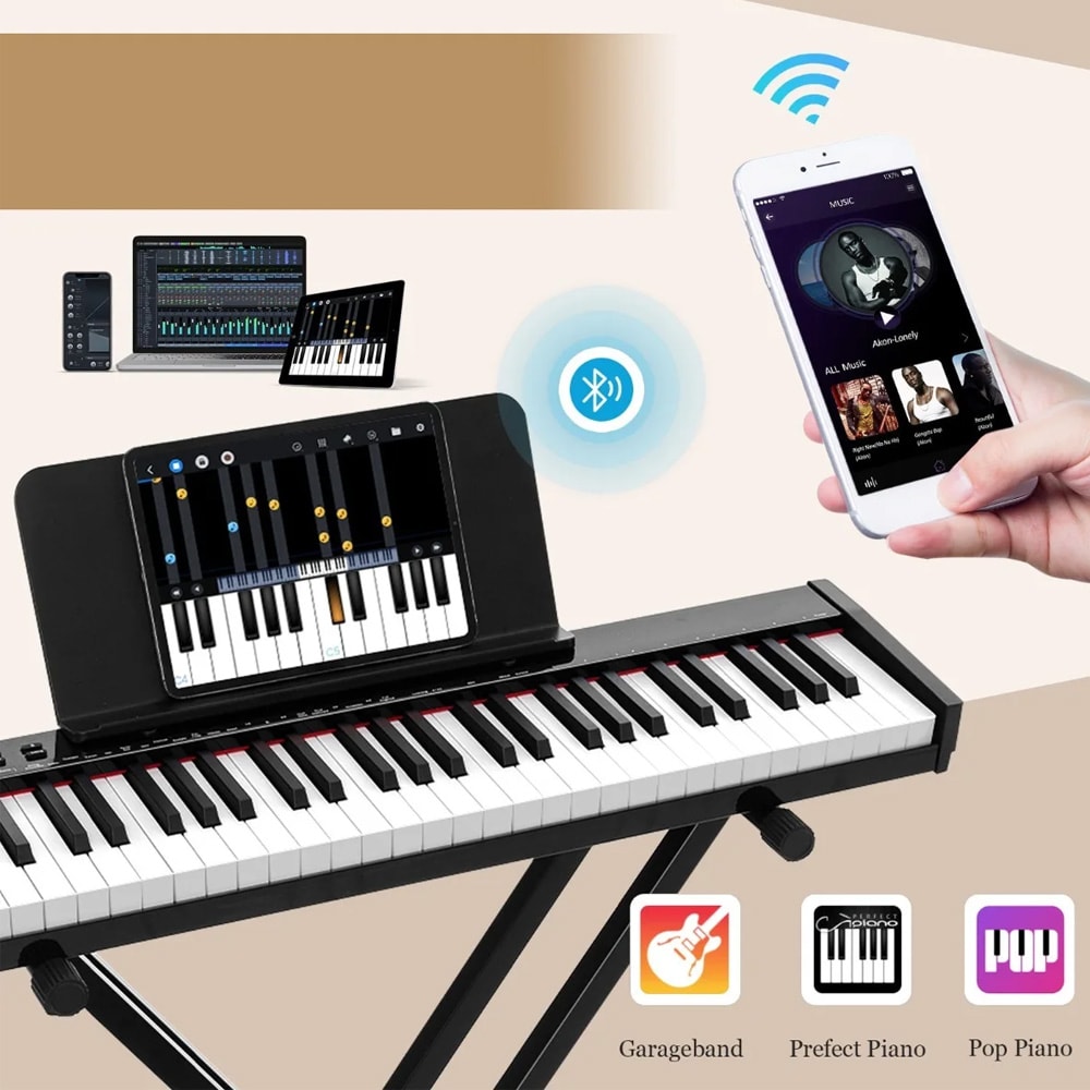 Digitalt keyboard 61 tangenter /Elpiano med Bluetooth MIDI, stativ och pall