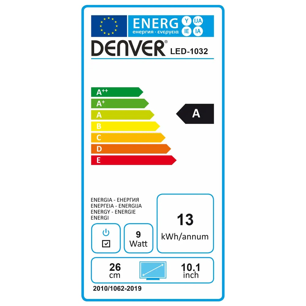 Denver 10,1" LED-TV DVB-T2:lla ja 12 V -sovittimella / akkukäyttöinen TV autoon ja matkailuun