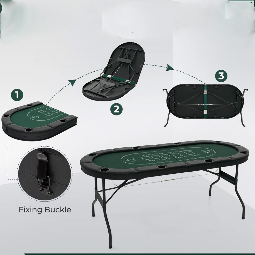 Fällbart pokerbord / casinobord för Texas Hold’em och blackjack – 6–8 spelare