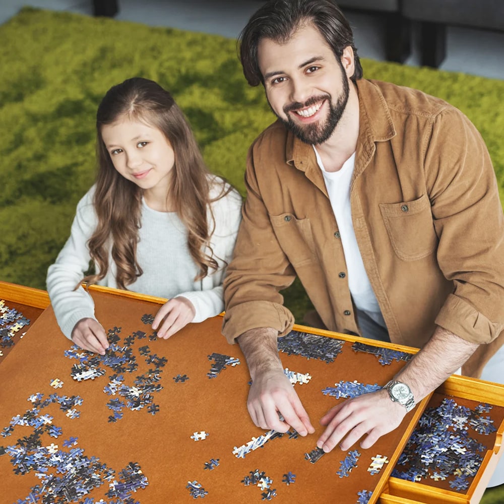 Pusselbord i trä 1000–1500 bitar / pusselbräda med lådor och sortering