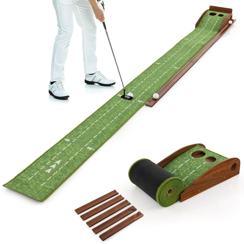 Puttingmatta Golf 3 m med bollretur / Golfträningsmatta med 2 hålstorlekar