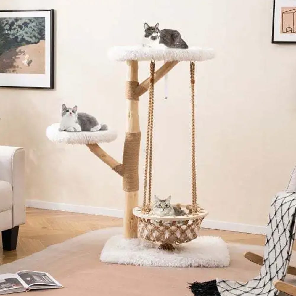 Klösträd för katt med hängmatta / korg - klätterträd med klöspelare och liggytor