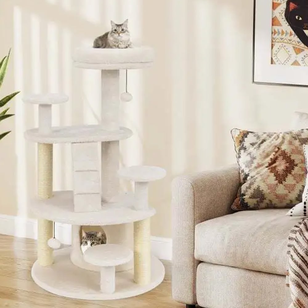 Klösträd för katt med koja och stege – kompakt katträd med klöspelare