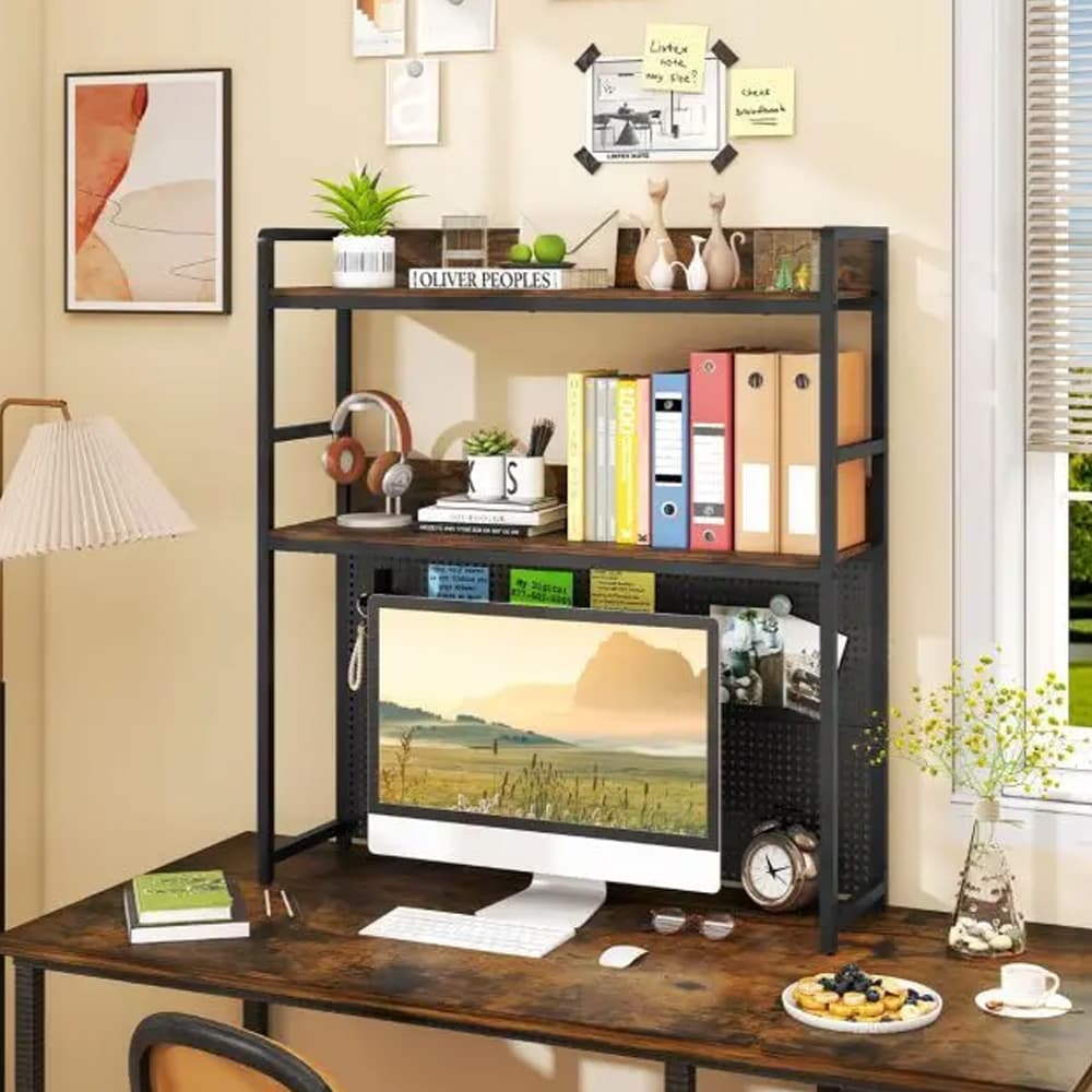 Skrivbordshylla / bokhylla för skrivbord / monitorhylla i brun/svart
