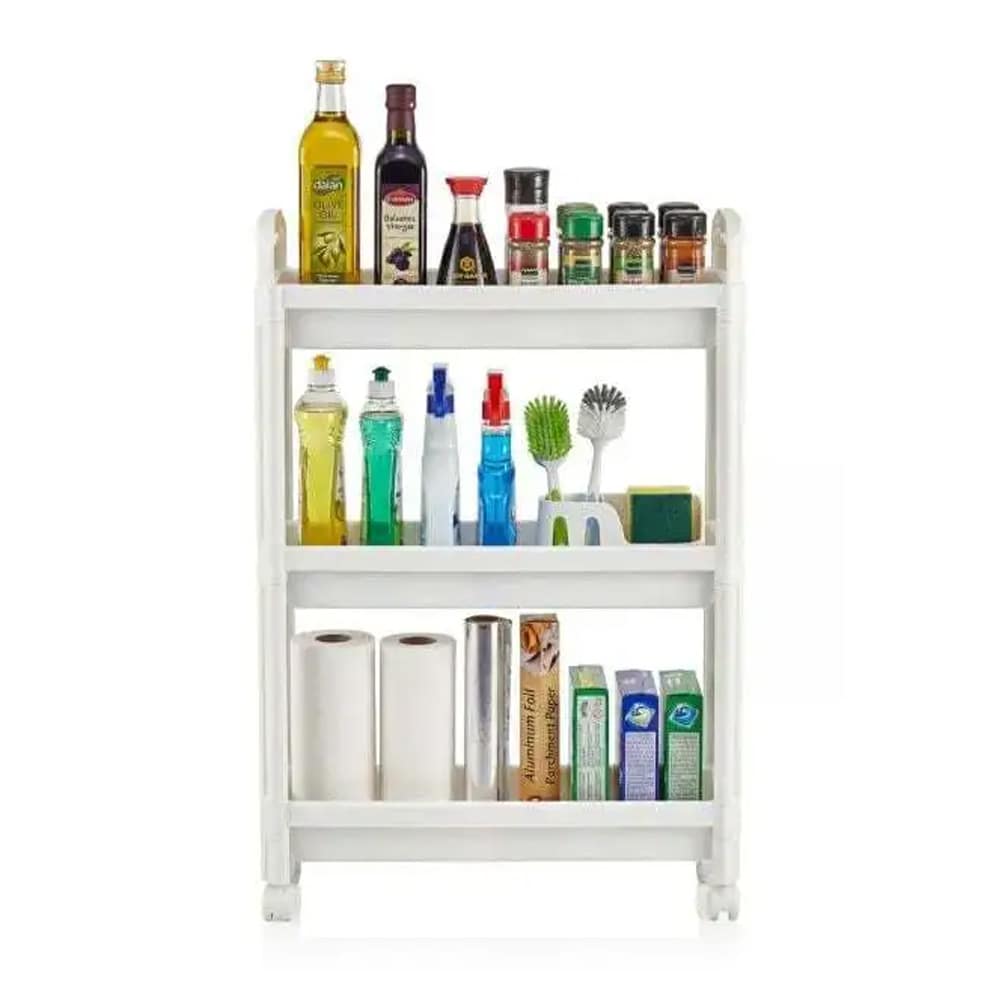 Rullvagn 3 plan med hjul – badrumshylla / förvaringshylla / mobil hylla - Vit